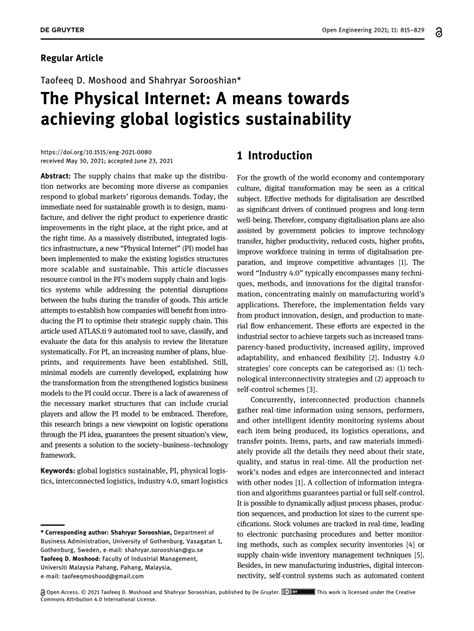 The Physical Internet: A means towards achieving global logistics .